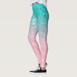 Turquoise tot roze ombre glitter textuur leggings