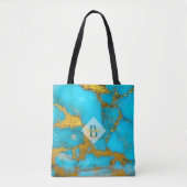 Turquoise TOTE Marmer GOUD Glitters - Gepersonalis Bag (Voorkant)