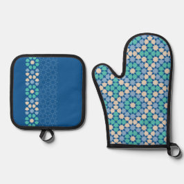 Turquoise Tranquility patroon Ovenwant & Pannenlap Set