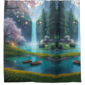 Turquoise Tranquility – Roeiboten op Crystal Water Douchegordijn (Voorkant)