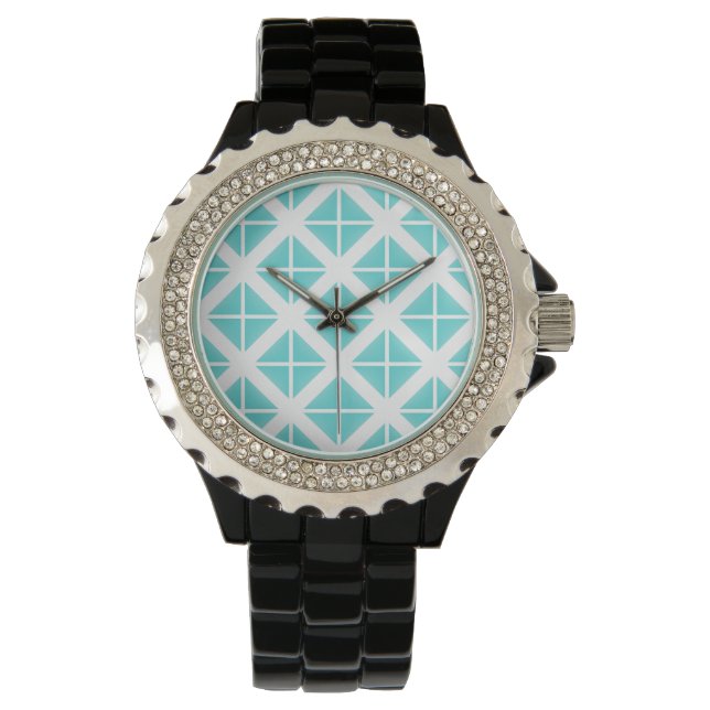 Turquoise Trendy Triangle Pattern Horloge (Voorkant)