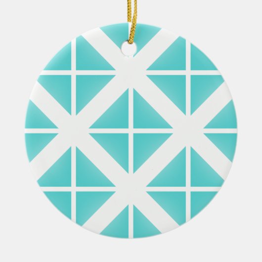 Turquoise Trendy Triangle Pattern Keramisch Ornament (Voorkant)