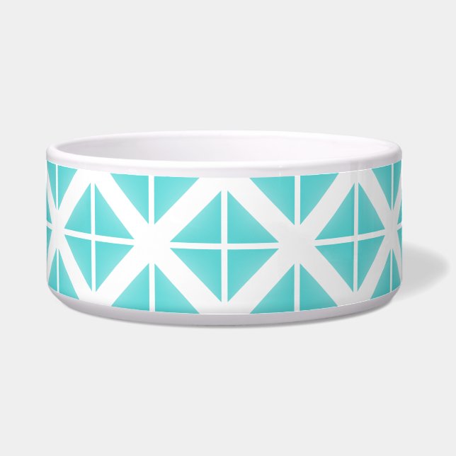 Turquoise Trendy Triangle Pattern Voerbakje (Voorkant)