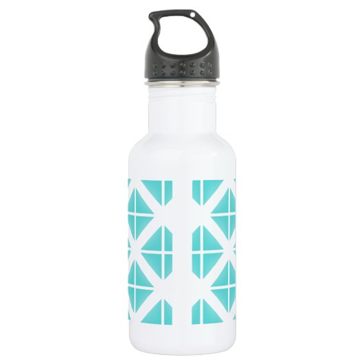 Turquoise Trendy Triangle Pattern Waterfles (Achterkant)