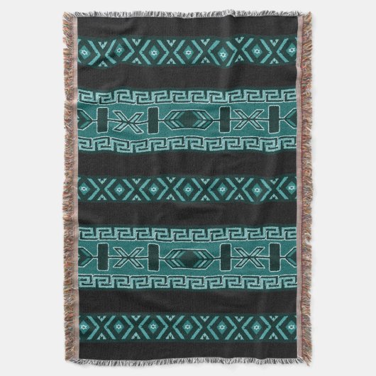 Turquoise Tribal Aztec Pattern Southwest Deken (Voorkant Verticaal)