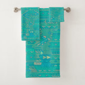 Turquoise Tribal Bathroom Towel set Bad Handdoek (Insitu)