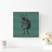 Turquoise Tribal Design Kokopelli Vierkante Klok (Huis)