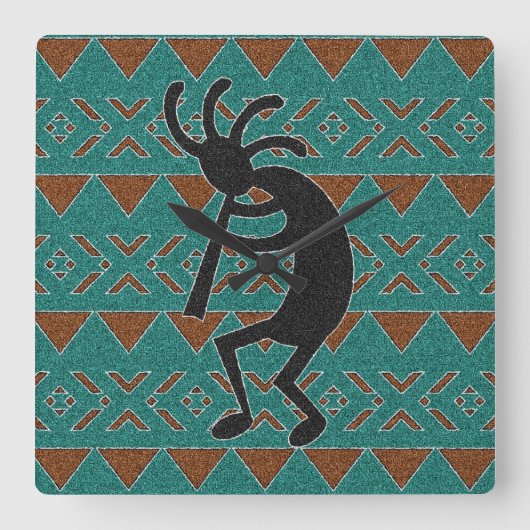 Turquoise Tribal Design Kokopelli Vierkante Klok (Voorkant)