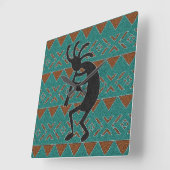 Turquoise Tribal Design Kokopelli Vierkante Klok (Hoek)