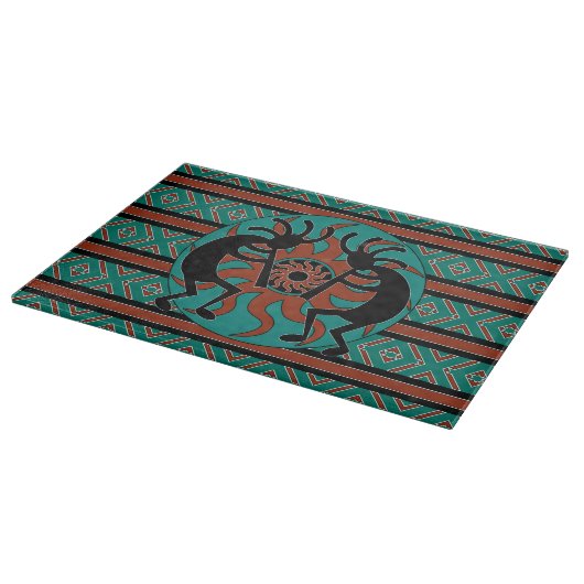 Turquoise Tribal Sun Kokopelli Zuidwest Design Snijplank (Hoek)