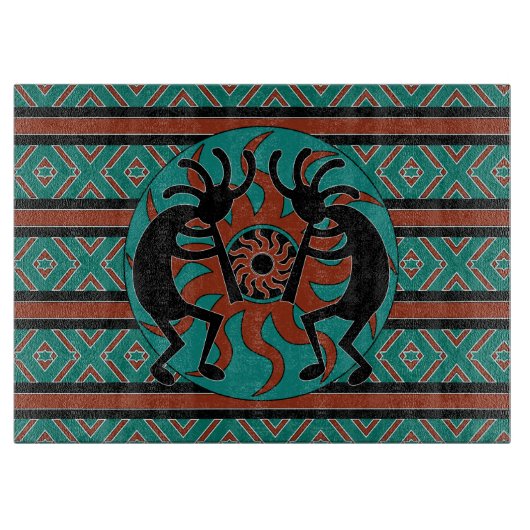 Turquoise Tribal Sun Kokopelli Zuidwest Design Snijplank (Voorkant)