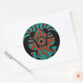 Turquoise Tribal Sun Zuidwest Kokopelli Ronde Sticker (Envelop)