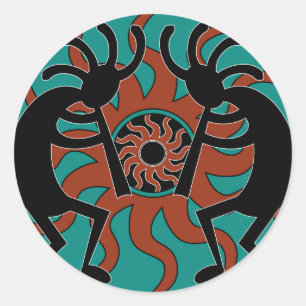 Turquoise Tribal Sun Zuidwest Kokopelli Ronde Sticker