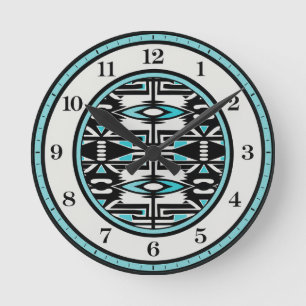 Turquoise Tribale Wandklok met Tapijtpatroon