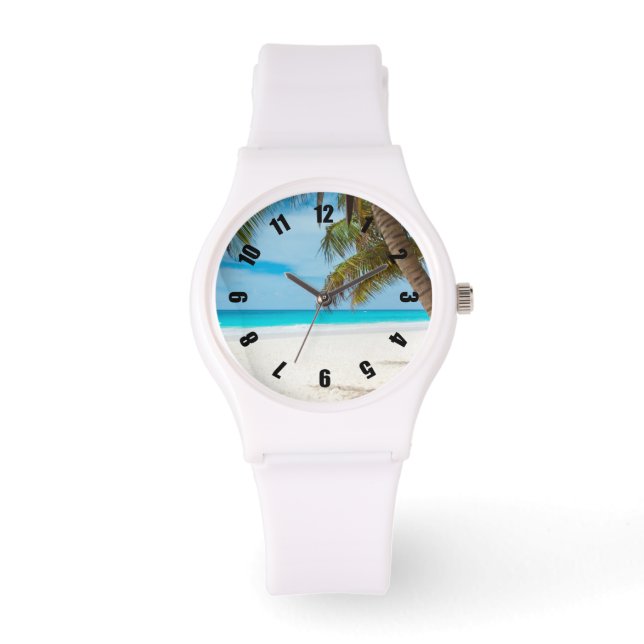 Turquoise Tropical Beach Horloge (Voorkant)