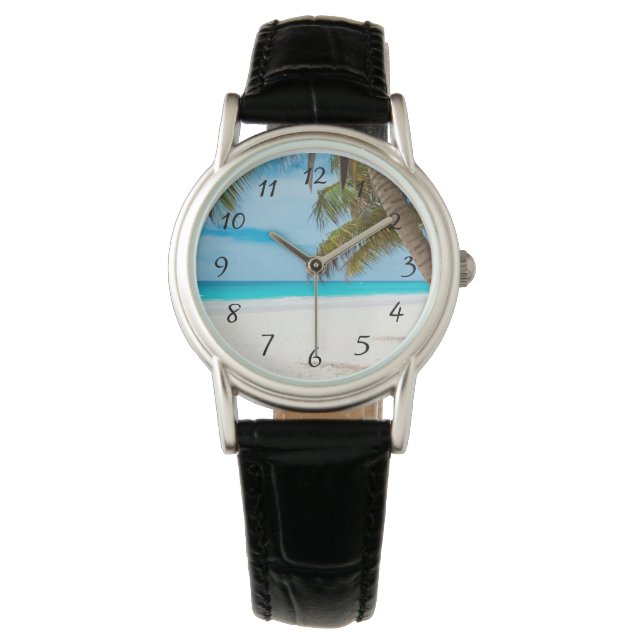 Turquoise Tropical Beach Horloge (Voorkant)