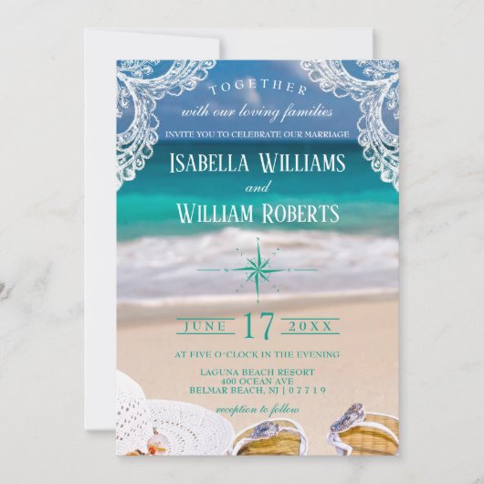 Turquoise Tropical Beach Summer Weddenschap Kaart (Voorkant)