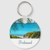 Turquoise Tropical Beach Weddenschap Bridesmaid Sleutelhanger (Voorkant)