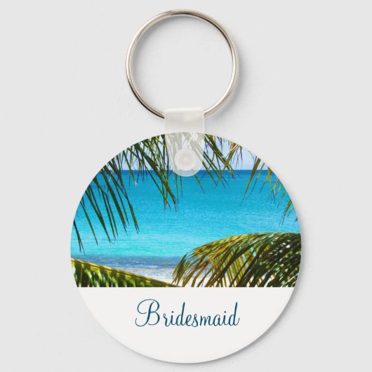 Turquoise Tropical Beach Weddenschap Bridesmaid Sleutelhanger (Voorkant)
