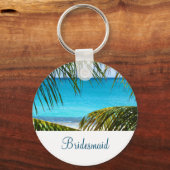 Turquoise Tropical Beach Weddenschap Bridesmaid Sleutelhanger (Voorkant)