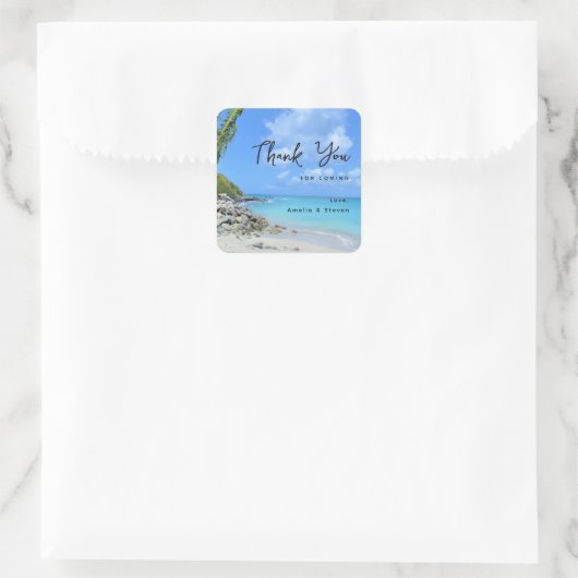 Turquoise Tropical Beach Wedding Thank You Vierkante Sticker (Tas)