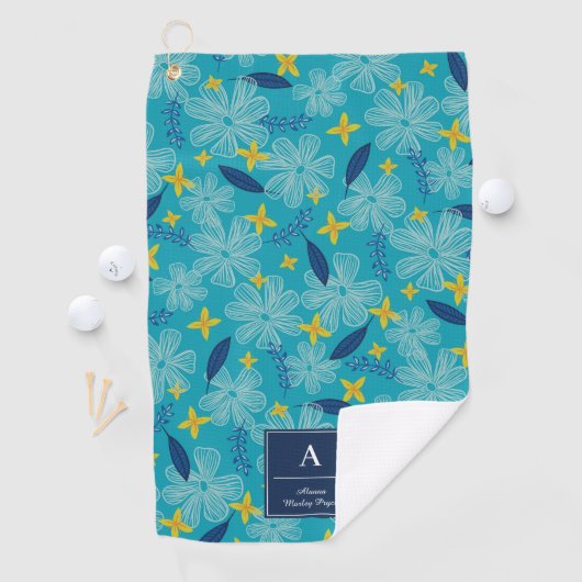 Turquoise Tropical Floral Pattern - Voeg Jouw naam Golfhanddoek (Insitu)