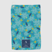 Turquoise Tropical Floral Pattern - Voeg Jouw naam Golfhanddoek (Voorkant)