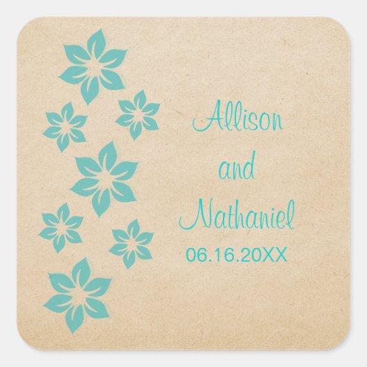 Turquoise Tropical Floral Wedding Stickers (Voorkant)