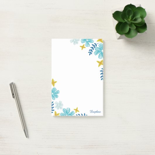 Turquoise Tropical Flowers - Jouw naam toevoegen Post-it® Notes (Kantoor)