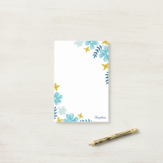 Turquoise Tropical Flowers - Jouw naam toevoegen Post-it® Notes (Op bureau)