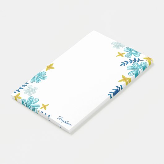 Turquoise Tropical Flowers - Jouw naam toevoegen Post-it® Notes (Schuin)