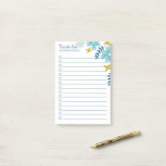 Turquoise Tropical Flowers om lijst te doen Post-it® Notes (Op bureau)