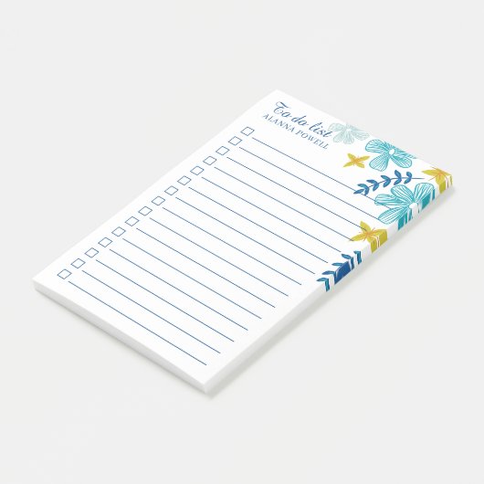 Turquoise Tropical Flowers om lijst te doen Post-it® Notes (Schuin)