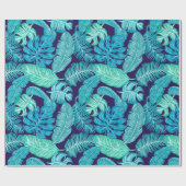 Turquoise Tropical Leaves Cadeaupapier (Vlak)