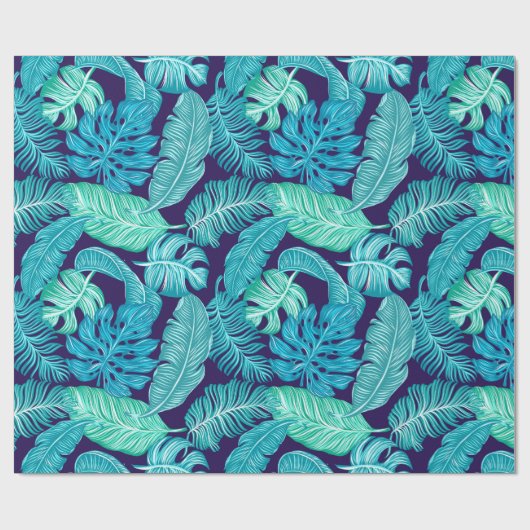 Turquoise Tropical Leaves Cadeaupapier (Vlak)