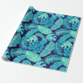 Turquoise Tropical Leaves Cadeaupapier (Uitgerold)