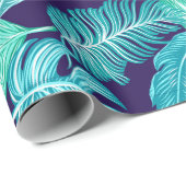 Turquoise Tropical Leaves Cadeaupapier (Rol Hoek)
