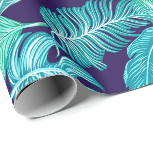 Turquoise Tropical Leaves Cadeaupapier (Rol Hoek)