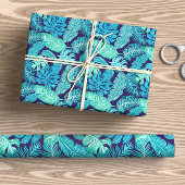 Turquoise Tropical Leaves Cadeaupapier