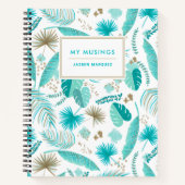 Turquoise Tropical Leaves Pattern Gepersonaliseerd Notitieboek (Voorkant)