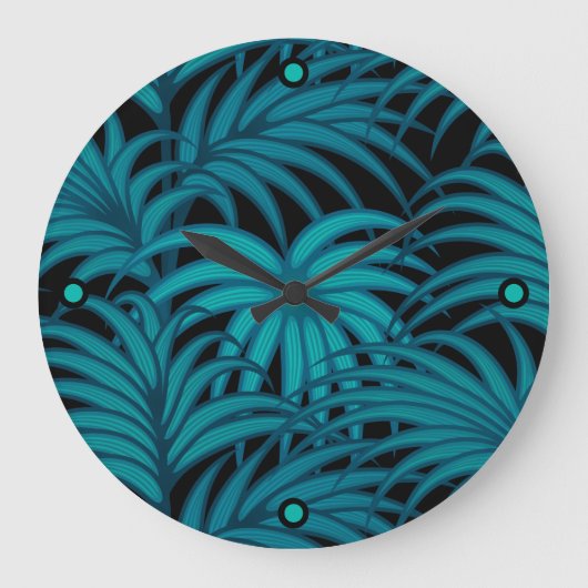 Turquoise Tropical Palm Leaves Grote Klok (Voorkant)