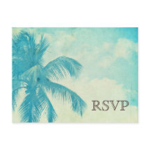 Turquoise Tropical Palm Tree Wedding RSVP