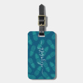 Turquoise tropisch ananas patroon aangepaste naam bagagelabel (Voorkant verticaal)