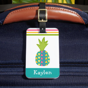 Turquoise tropische ananas Moderne aangepaste naam Bagagelabel