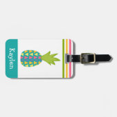 Turquoise tropische ananas Moderne aangepaste naam Bagagelabel (Voorkant horizontaal)