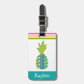 Turquoise tropische ananas Moderne aangepaste naam Bagagelabel (Voorkant verticaal)