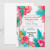 Turquoise Tropische Bachlorette Party Uitnodiging (Voorkant / Achterkant)