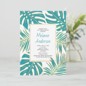 Turquoise tropische bladeren bruiloft bruidsmeisje kaart (Staand voorkant)