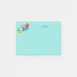 Turquoise tropische bloemen gepersonaliseerd 4x3 post-it® notes
