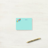 Turquoise tropische bloemen gepersonaliseerd 4x3 post-it® notes (Op bureau)